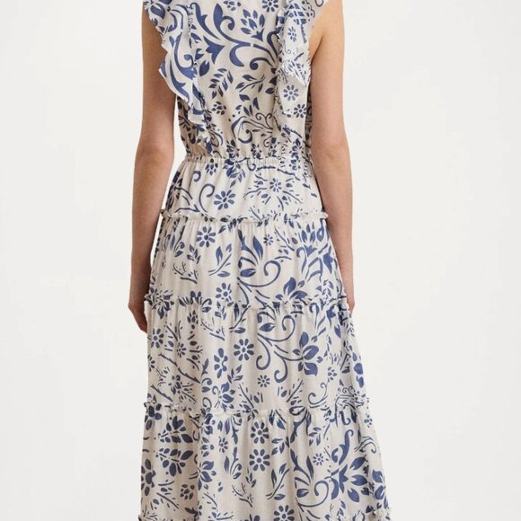 NWT Lauren Ralph Lauren Floral Cotton Voile Tiered Maxi Dress, blue & white sz 2 - Picture 4 of 8